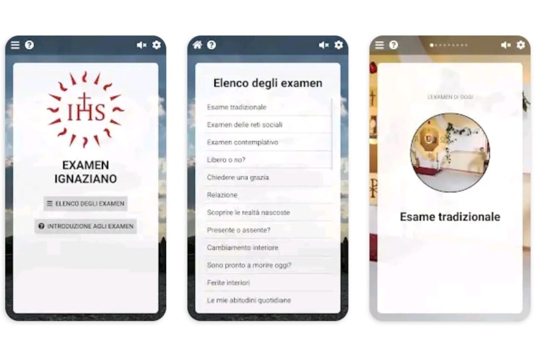 Schermate dell'app mobile Examen Ignaziano per iOS e Android