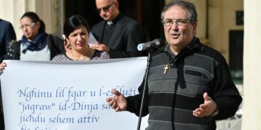 Fr Edgar Busuttil SJ, Director of the Paulo Freire Institute, and Dr Katrine Camilleri, Director of JRS Malta, during the event marking World Day of the Poor in Valletta, Malta. Photo: Curia Communications Office