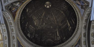 The optical illusion effect of the famous fake dome by artist Andrea Pozzo at the church of Saint Ignatius in Rome