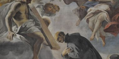Detail of the decorations of the church of Saint Ignatius in Rome representing Saint Ignatius of Loyola