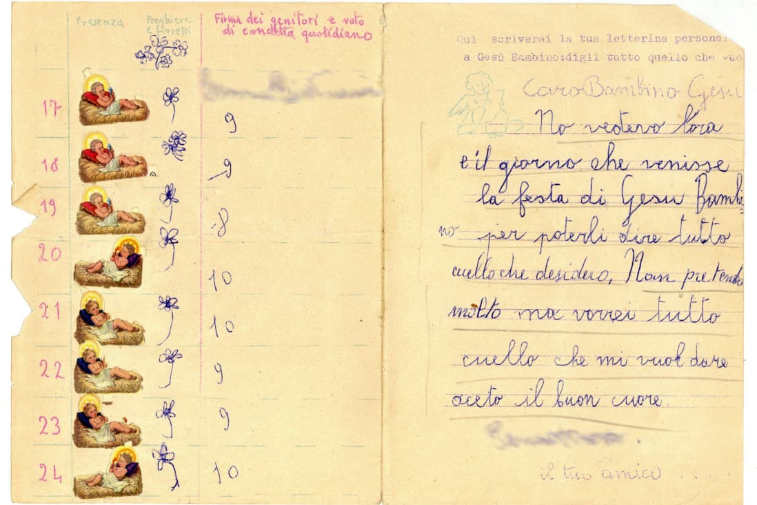 Letterina di Natale di un bambino del catechismo di Cuglieri, Sardegna - Archivio Storico - Gesuiti, Provincia Euro-Mediterranea