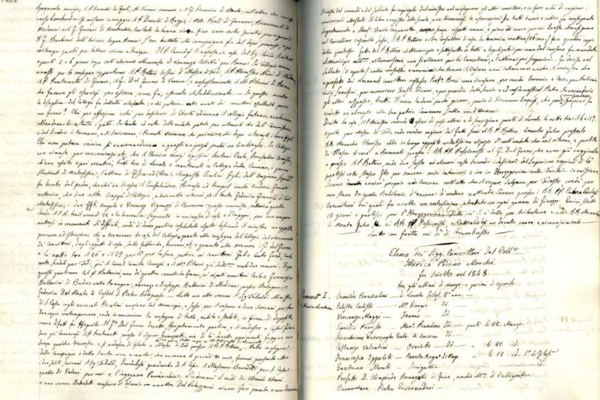 Pagine del diario di casa della residenza di Loreto con riferimento ai moti del 1848 e alla chiusura del Collegio Illirico