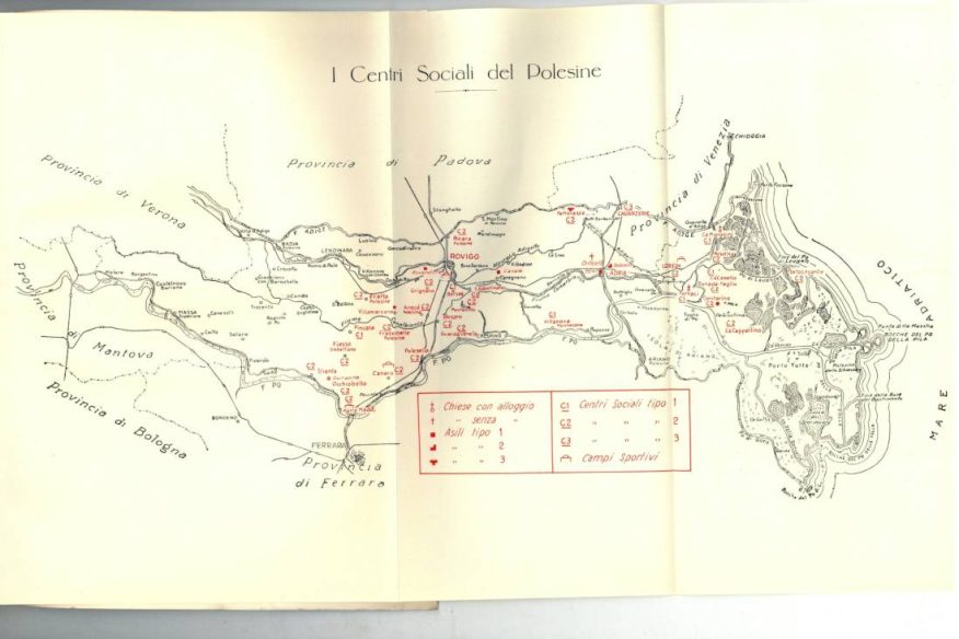 Mappa dei centri sociali inaugurati nel Polesine dopo l'alluvione - Archivio Storico - Gesuiti, Provincia Euro-Mediterranea